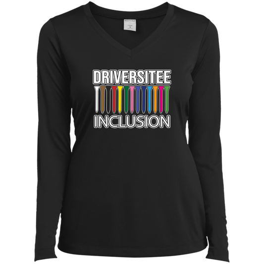 ZZZ#06 OPG Custom Design. DRIVER-SITEE & INCLUSION. Ladies’ 100% Moisture-Wicking Polyester V-Neck Tee