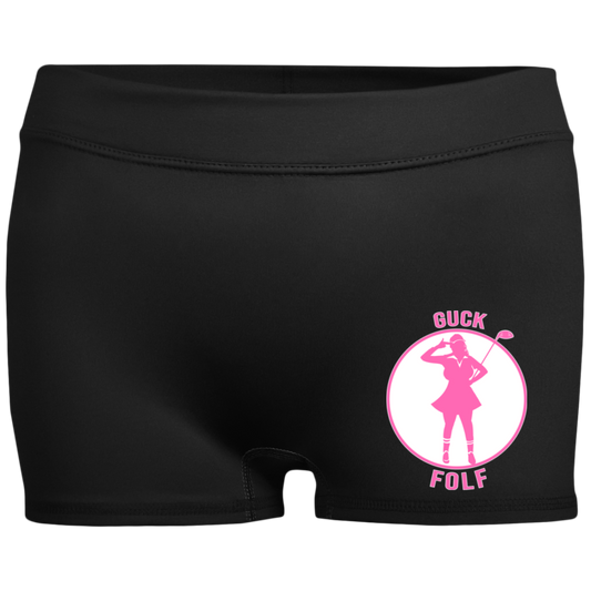 OPG Custom Design #19. GUCK FOLF. Female Edition. Ladies' Fitted Moisture-Wicking 2.5 inch Inseam Shorts