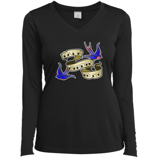 OPG Custom Design #25. Talk Birdie to Me. Ladies’ Long Sleeve Performance V-Neck Tee