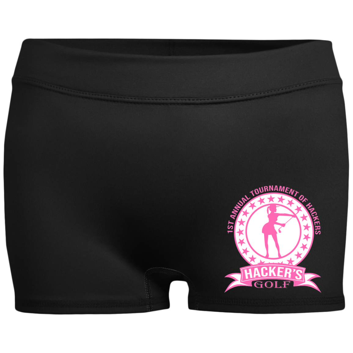 ZZZ#20 OPG Custom Design. 1st Annual Hackers Golf Tournament. Ladies Edition. Ladies' Fitted Moisture-Wicking 2.5 inch Inseam Shorts