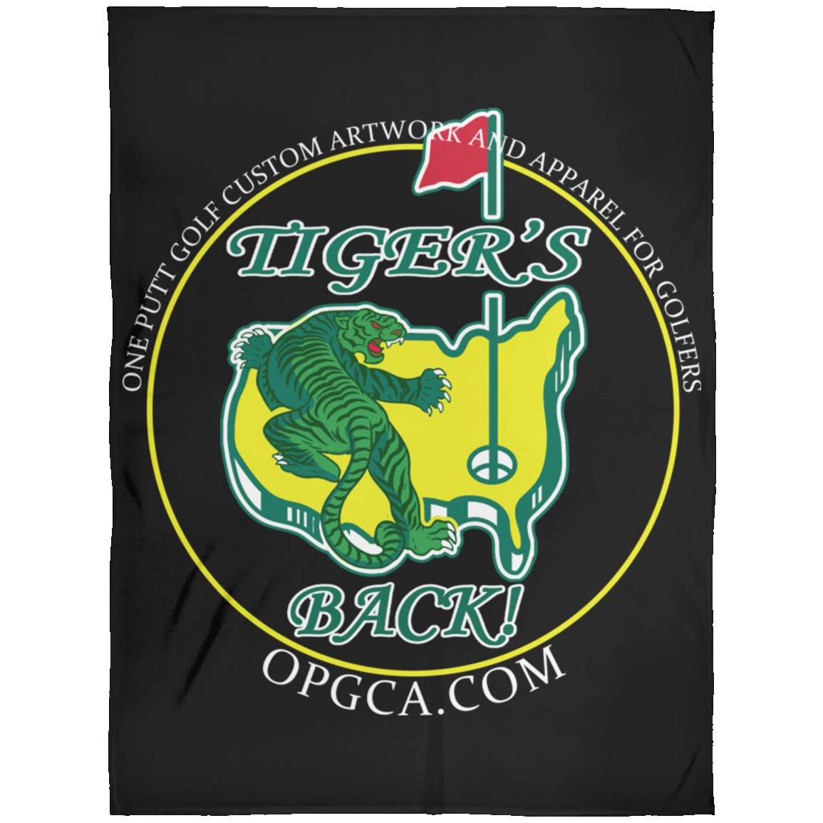 OPG Custom Design #26. Tiger Woods Fan Art. 2019 Master's Champion. Tiger's Back. Fleece Blanket 60x80