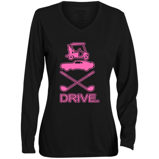 OPG Custom Design #8. Drive. Ladies' Moisture-Wicking Long Sleeve V-Neck Tee