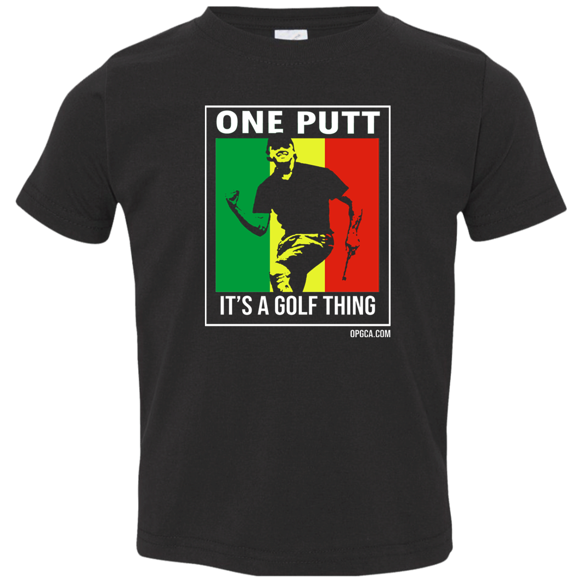 OPG Custom Design #22. One Putt / One Love Parody with Fan Art. Male Edition. Toddler Jersey T-Shirt