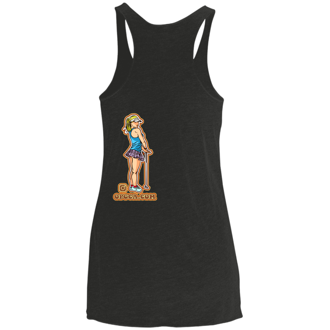 OPG Custom Design #28. Drive it. Chip it. One Putt golf it. Ladies' Triblend Racerback Tank