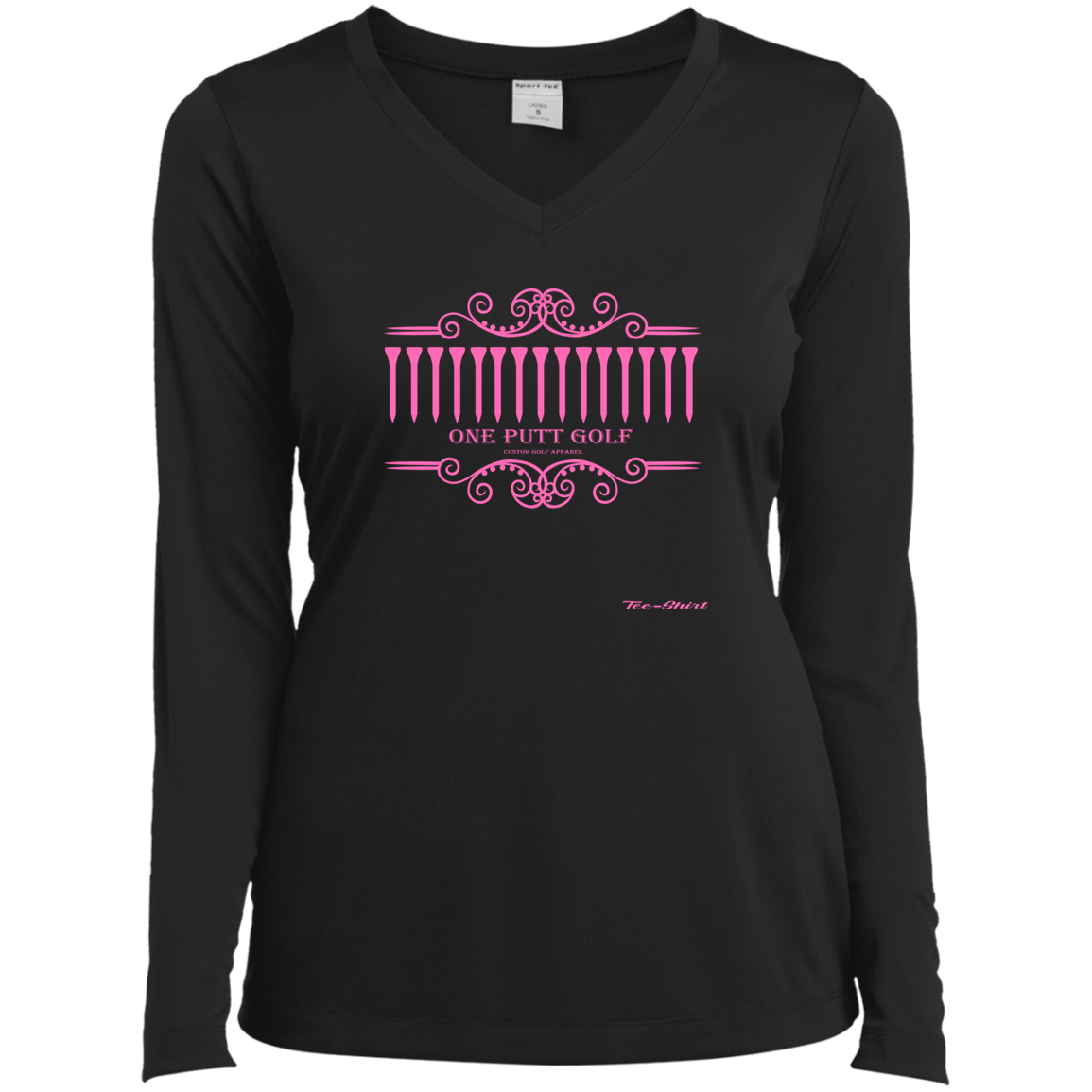 OPG Custom Design #5. Golf Tee-Shirt. Golf Humor. Ladies’ Long Sleeve Performance V-Neck Tee