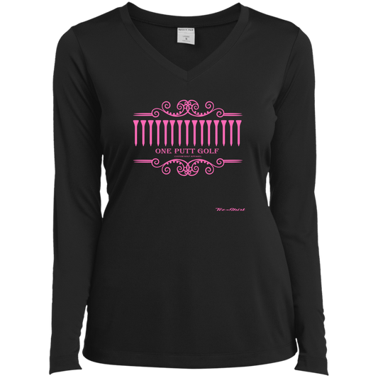 OPG Custom Design #5. Golf Tee-Shirt. Golf Humor. Ladies’ Long Sleeve Performance V-Neck Tee