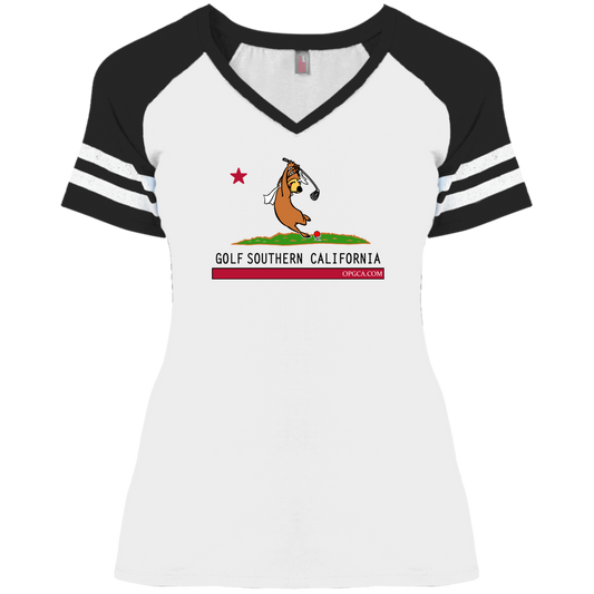 OPG Custom Design #15. Golf Southern California with Yogi Bear Fan Art. Ladies' Game V-Neck T-Shirt