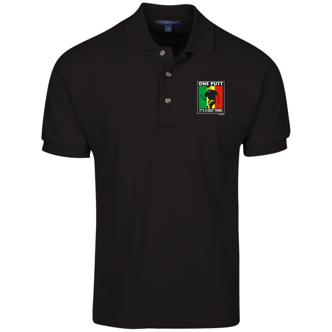 OPG Custom Design #22. One Putt / One Love Parody with Fan Art. Male Edition. 100% Ring Spun Combed Cotton Polo