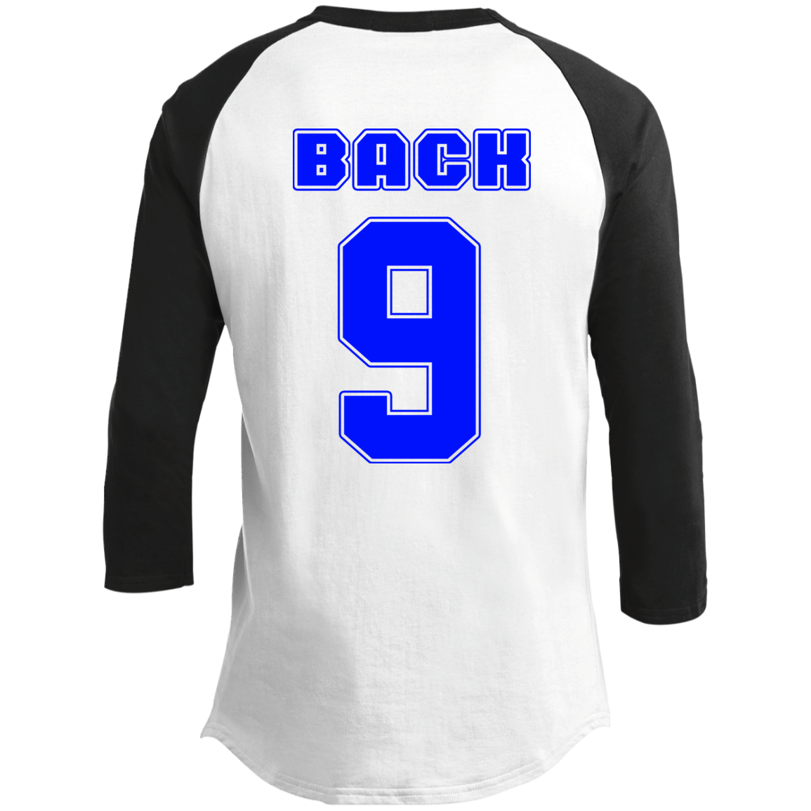 OPG Custom Design #17. Back 9. 3/4 Raglan Sleeve Shirt 100% Ringspun Combed Cotton