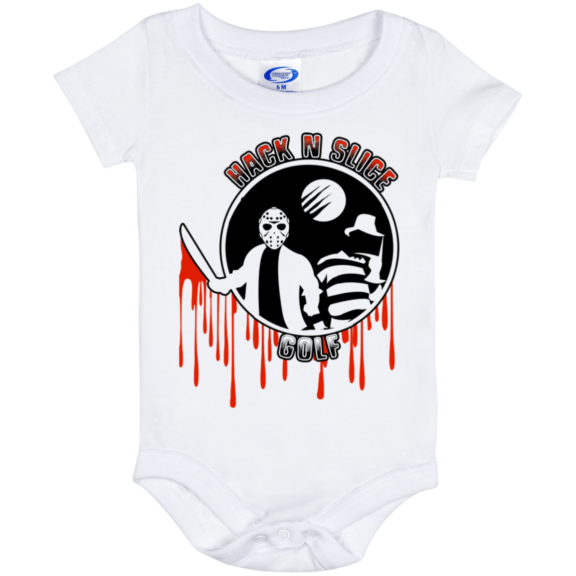 OPG Custom Design #23. Hack N Slice Golf. Freddy and Jason Fan Art. Baby Onesie 6 Month