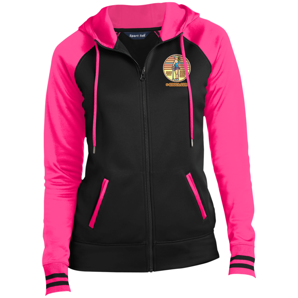 OPG Custom Design #28. Drive it. Chip it. One Putt golf it. Ladies' Sport-Wick® Full-Zip Hooded Jacket