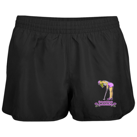 OPG Custom Design #13. Drive it. Chip it. One Putt Golf it. Ladies' Wayfarer Running Shorts