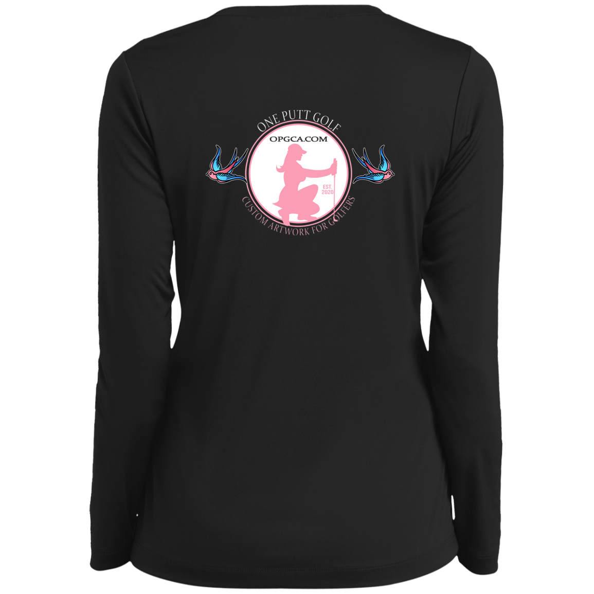 OPG Custom Design #25. Talk Birdie to Me. Ladies’ Long Sleeve Performance V-Neck Tee