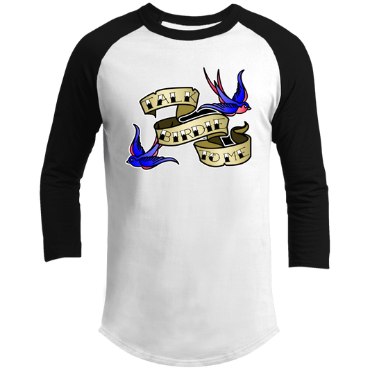 OPG Custom Design #25. Talk Birdie to Me. 3/4 Raglan Sleeve Shirt 100% Ringspun Combed Cotton