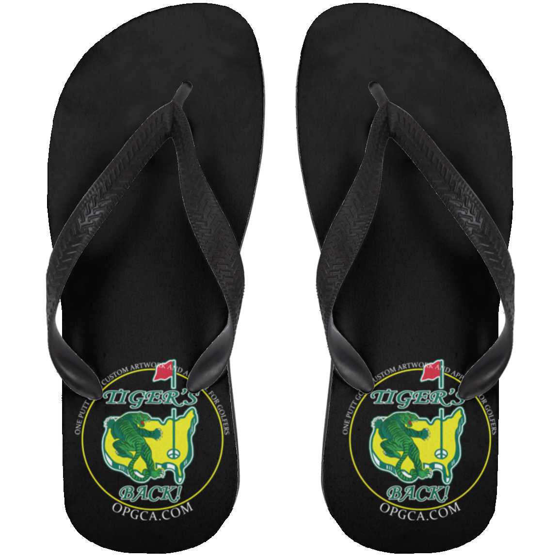 OPG Custom Design #26. Tiger Woods Fan Art. 2019 Master's Champion. Adult Flip Flops