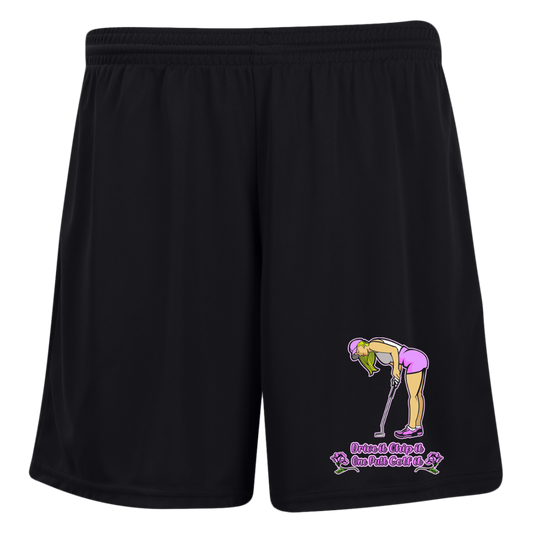 OPG Custom Design #13. Drive it. Chip it. One Putt Golf it. Ladies' Moisture-Wicking 7 inch Inseam Training Shorts