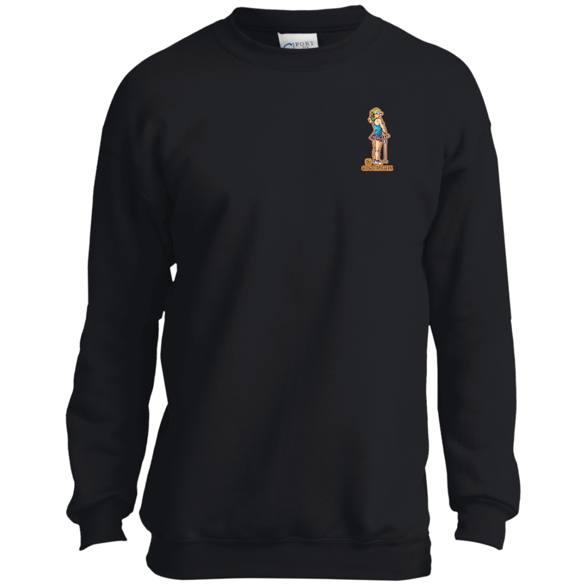 OPG Custom Design #28. Drive it. Chip it. One Putt golf it. Youth Crewneck Sweatshirt