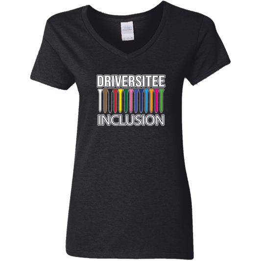 ZZZ#06 OPG Custom Design. DRIVER-SITEE & INCLUSION. Ladies' 100% Cotton V-Neck T-Shirt