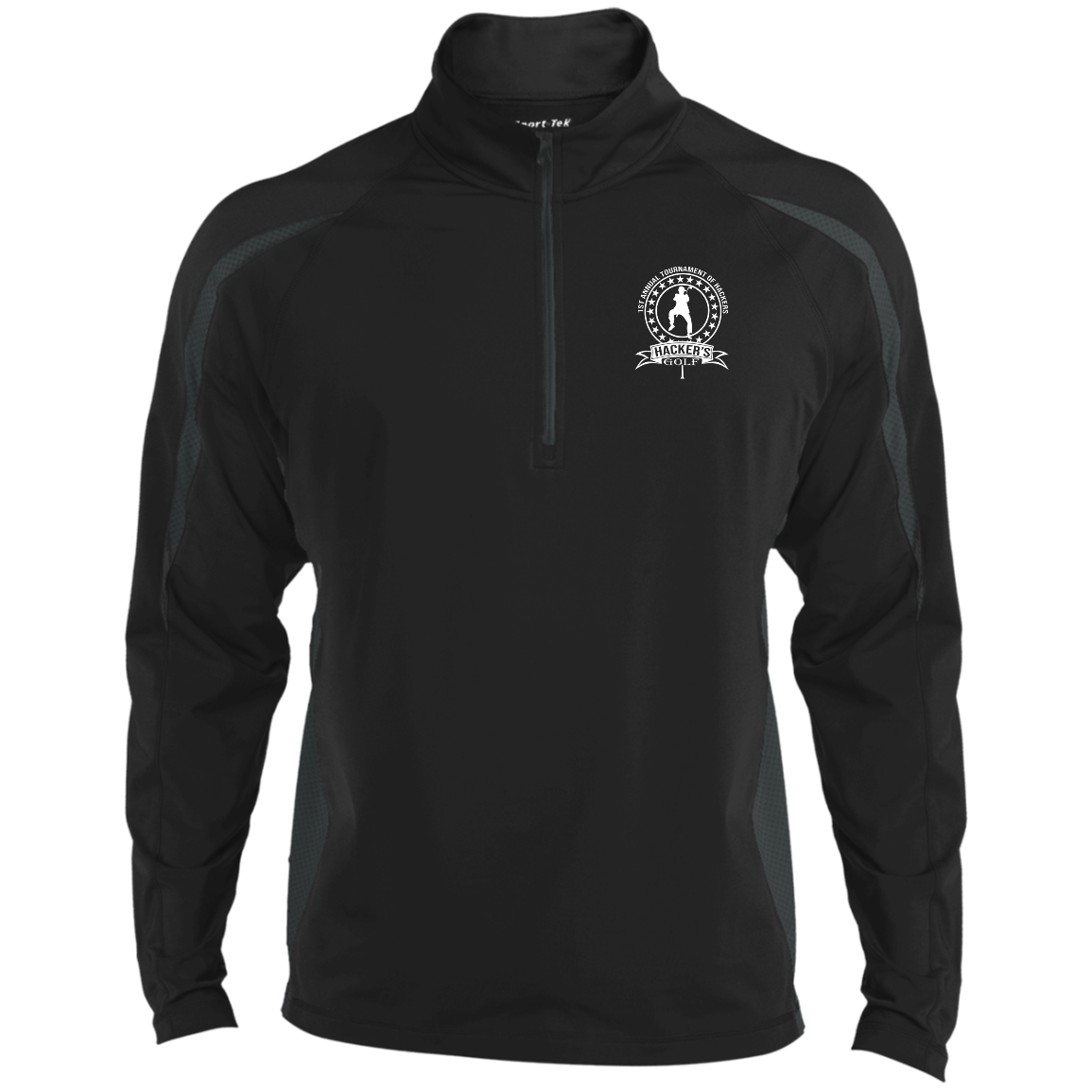 OPG Custom Design #20. 1st Annual Hackers Golf Tournament. Sport Wicking Colorblock 1/2 Zip