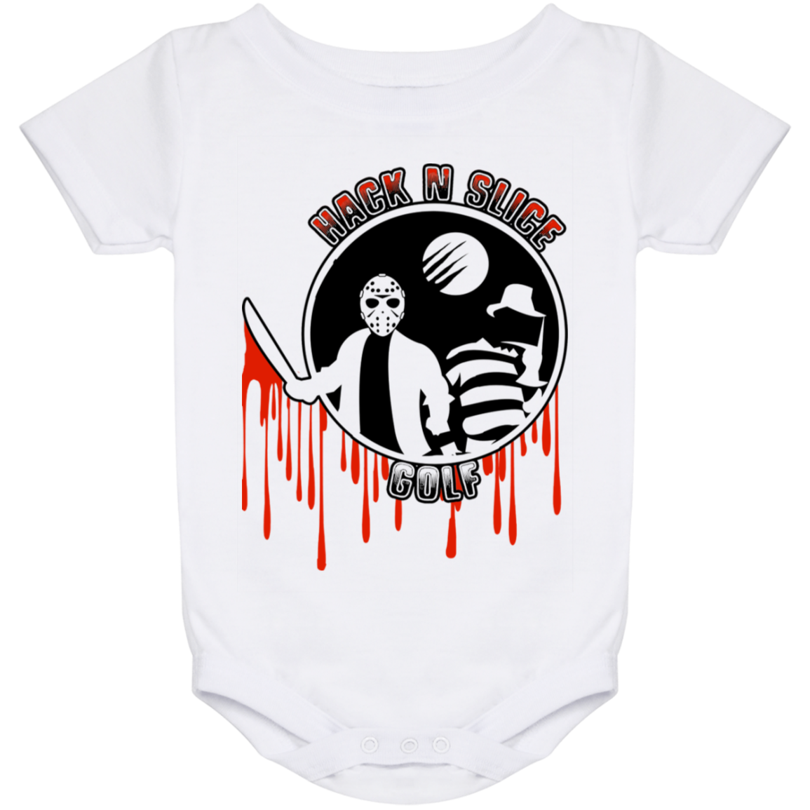 OPG Custom Design #23. Hack N Slice Golf. Freddy and Jason Fan Art. Baby Onesie 24 Month