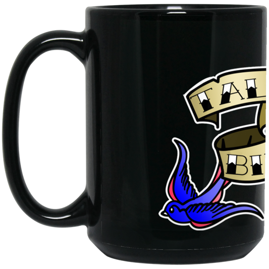 OPG Custom Design #17. Talk Birdie To Me. Female American Traditional Tattoo Style Design. Golf. 15 oz. Black Mug