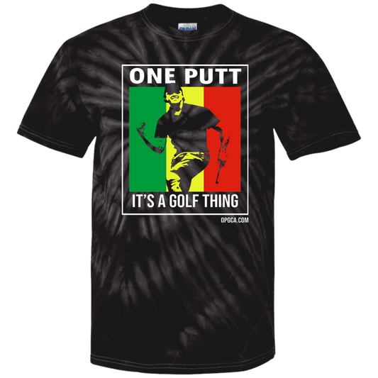 OPG Custom Design #22. One Putt / One Love Parody with Fan Art. Male Edition. 100% Cotton Tie Dye T-Shirt