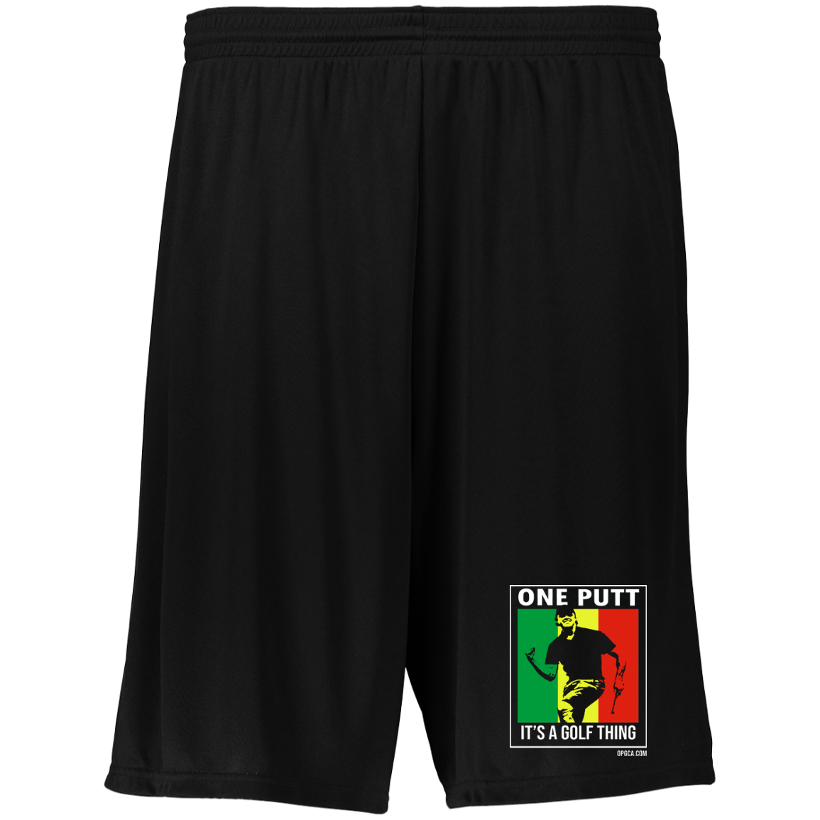 OPG Custom Design #22. One Putt / One Love Parody with Fan Art. Male Edition. Moisture-Wicking 9 inch Inseam Training Shorts