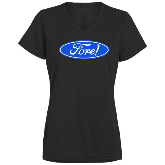 OPG Custom Design #11. Fore! Ford Parody. Ladies’ 100% polyester V-Neck Tee