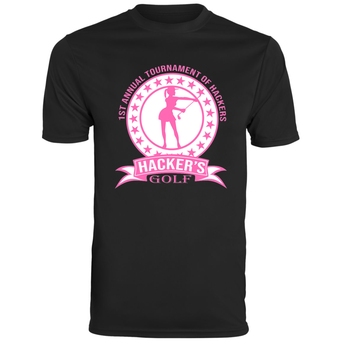 ZZZ#20 OPG Custom Design. 1st Annual Hackers Golf Tournament. Ladies Edition. Men's Moisture-Wicking Tee