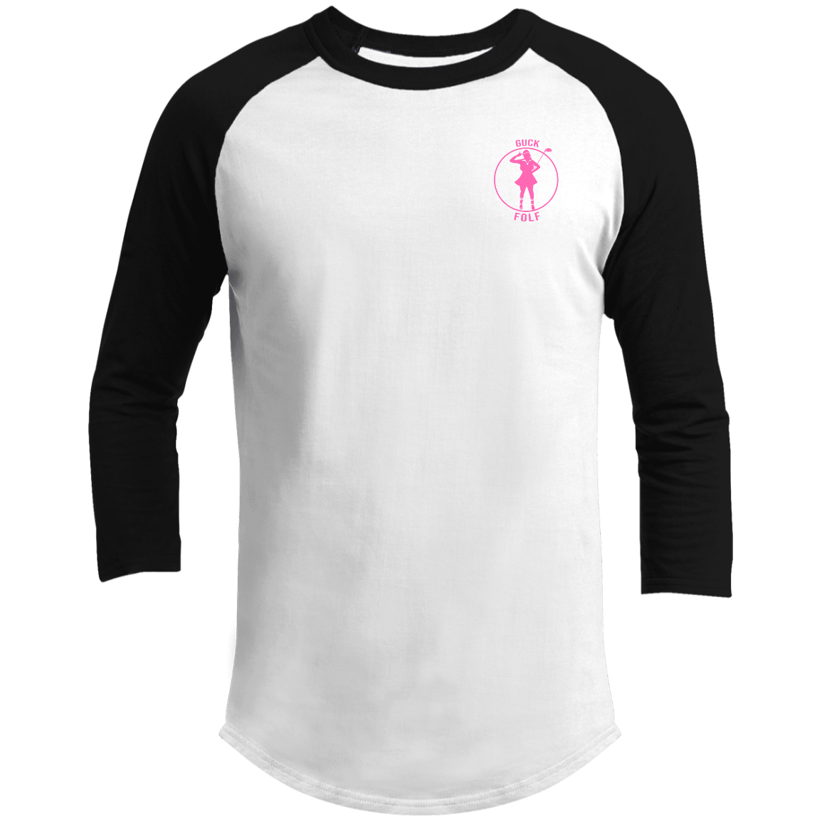 OPG Custom Design #19. GUCK FOLF. Female Edition. 3/4 Raglan Sleeve Shirt 100% Ringspun Combed Cotton