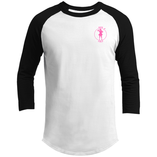 OPG Custom Design #19. GUCK FOLF. Female Edition. 3/4 Raglan Sleeve Shirt 100% Ringspun Combed Cotton