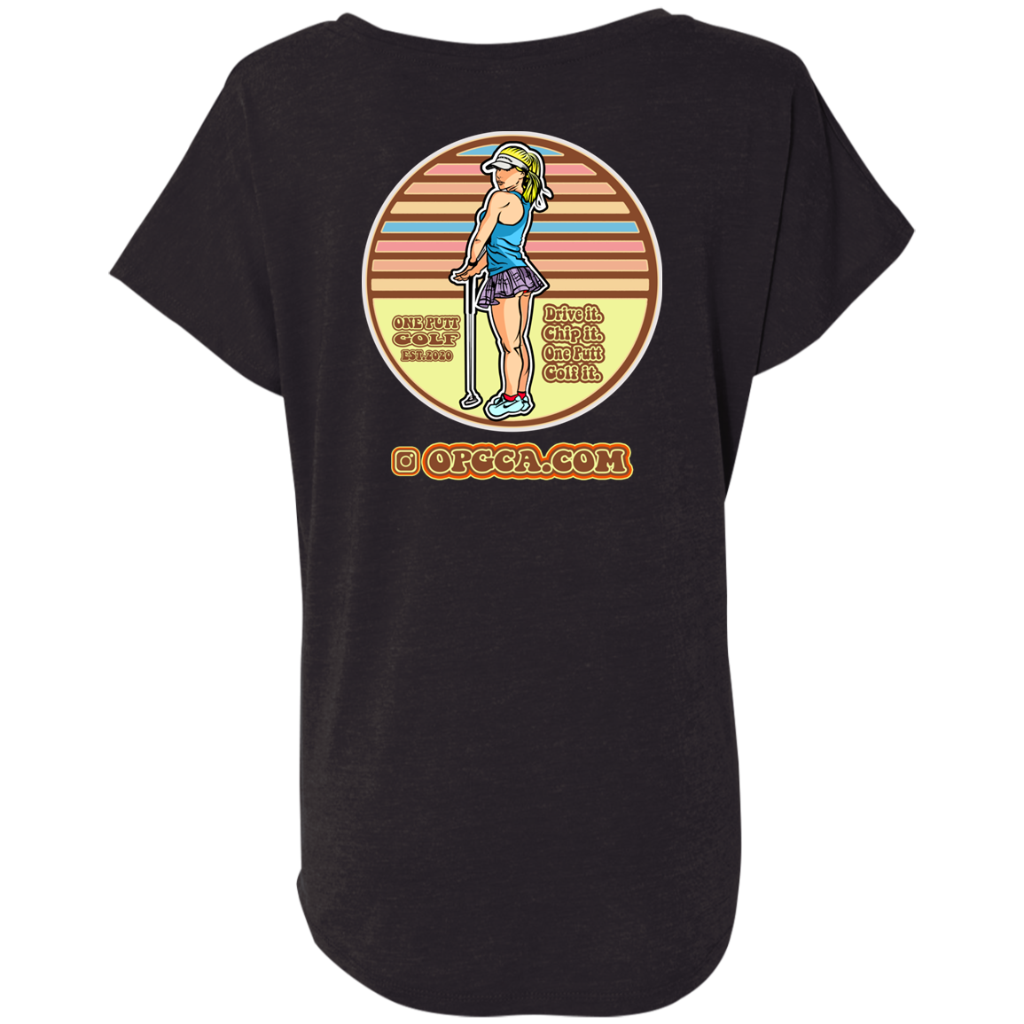 OPG Custom Design #28. Drive it. Chip it. One Putt golf it. Ladies' Triblend Dolman Sleeve