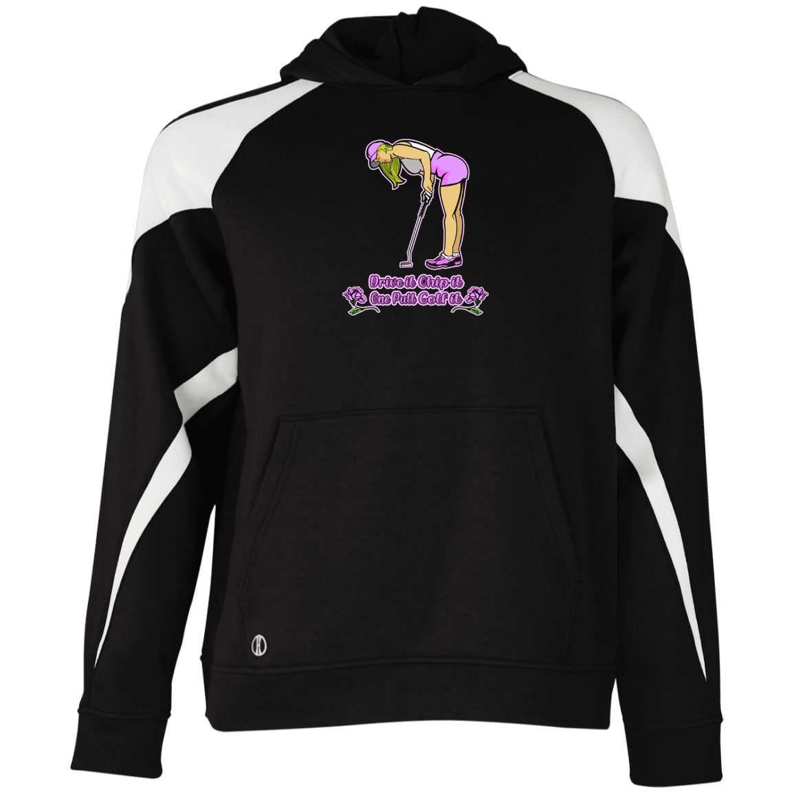 OPG Custom Design #13. Drive it. Chip it. One Putt Golf it. Youth Athletic Colorblock Fleece Hoodie