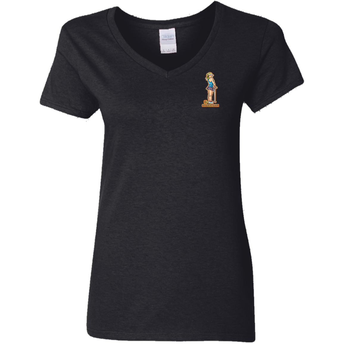 OPG Custom Design #28. Drive it. Chip it. One Putt golf it. Ladies' 5.3 oz. V-Neck T-Shirt