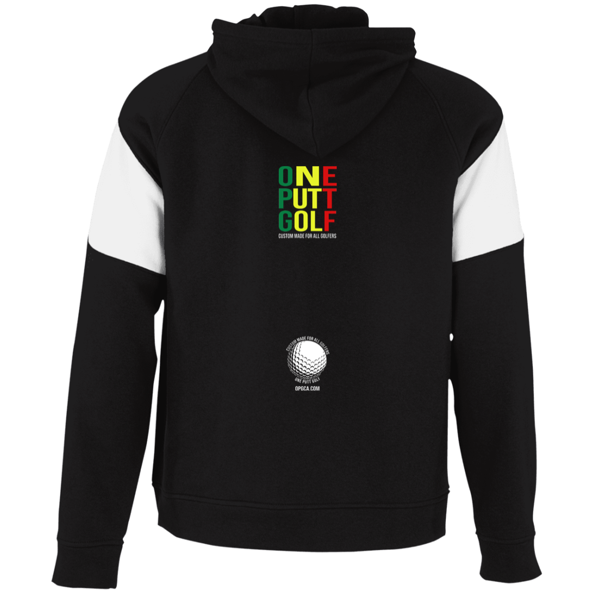 OPG Custom Design #22. One Putt / One Love Parody with Fan Art. Male Edition. Youth Athletic Colorblock Fleece Hoodie