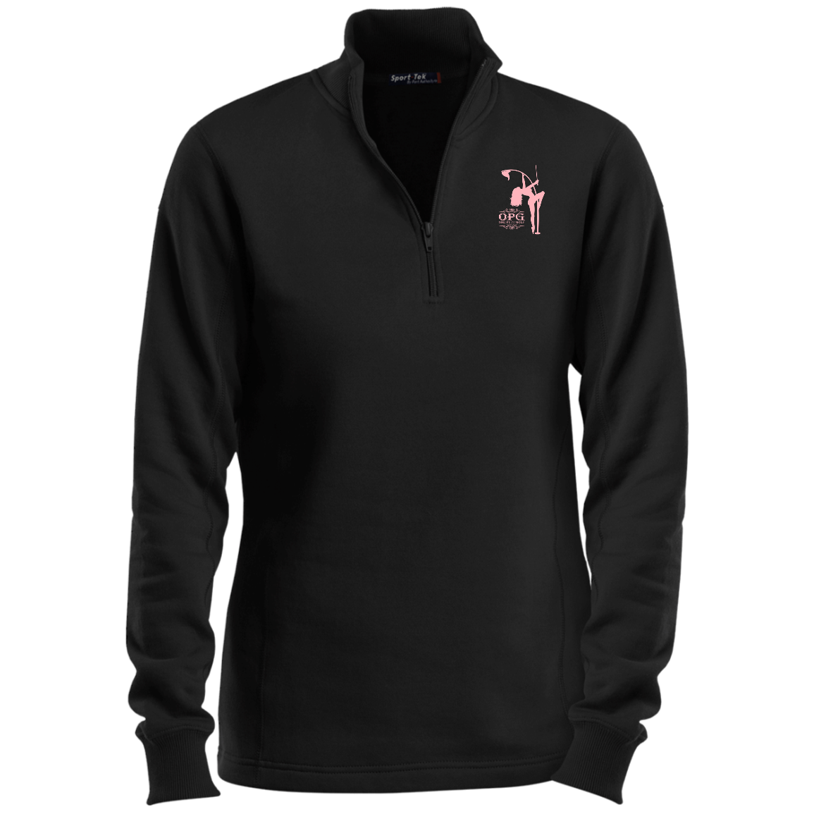 OPG Custom Design #10. Lady on Front / Flag Pole Dancer On Back. Ladies 1/4 Zip Sweatshirt