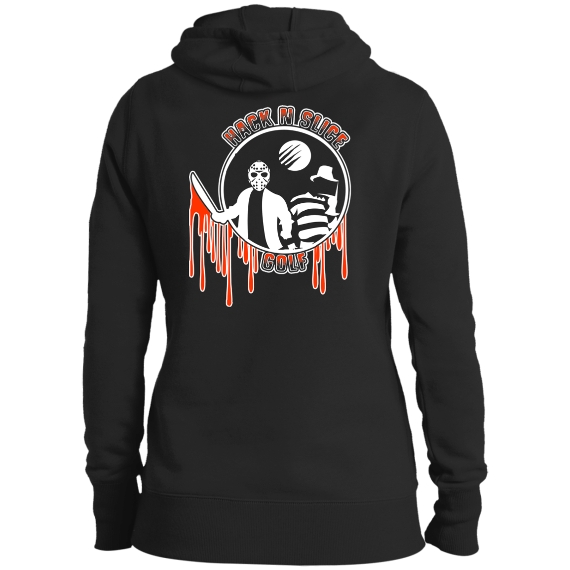 OPG Custom Design #23. Hack N Slice Golf. Freddy and Jason Fan Art. Ladies' Pullover Hooded Sweatshirt