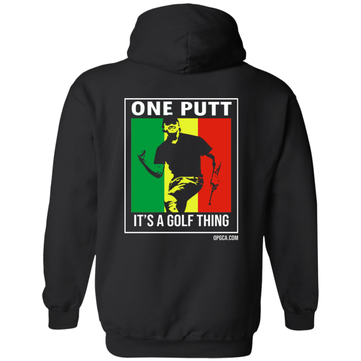 OPG Custom Design #22. One Putt / One Love Parody with Fan Art. Male Edition. Zip Up Hooded Sweatshirt