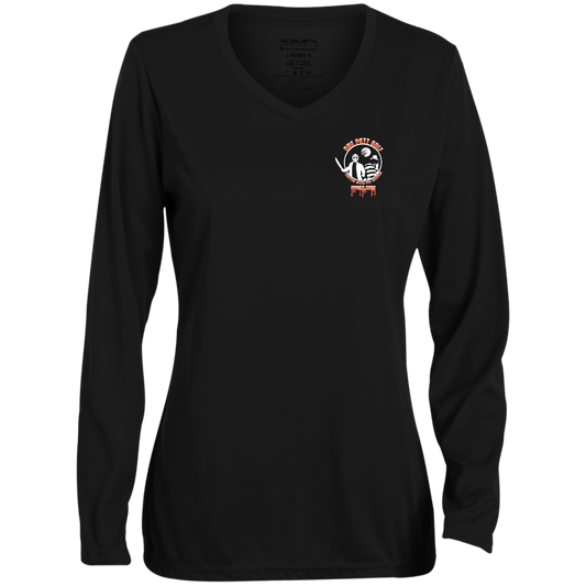 OPG Custom Design #23. Hack N Slice Golf. Freddy and Jason Fan Art. Ladies' Moisture-Wicking Long Sleeve V-Neck Tee