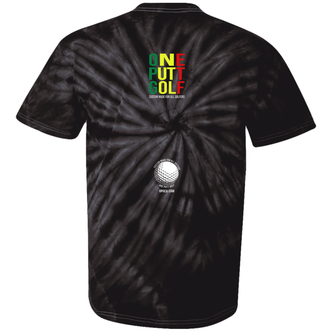 OPG Custom Design #22. One Putt / One Love Parody with Fan Art. Male Edition. 100% Cotton Tie Dye T-Shirt