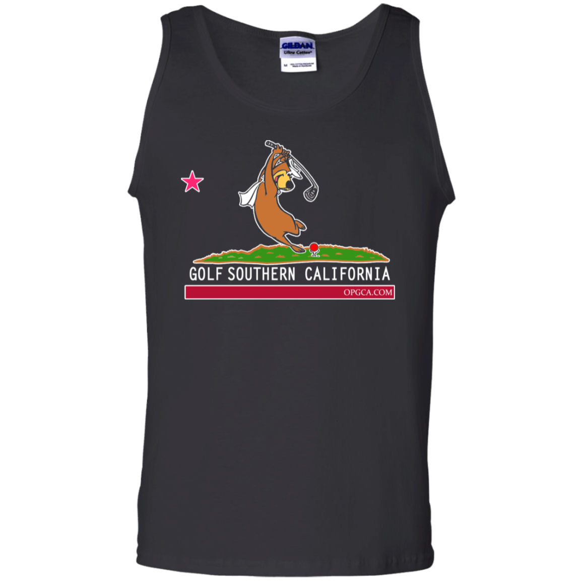 OPG Custom Design #15. Golf Southern California with Yogi Bear Fan Art. 100% Cotton Tank Top