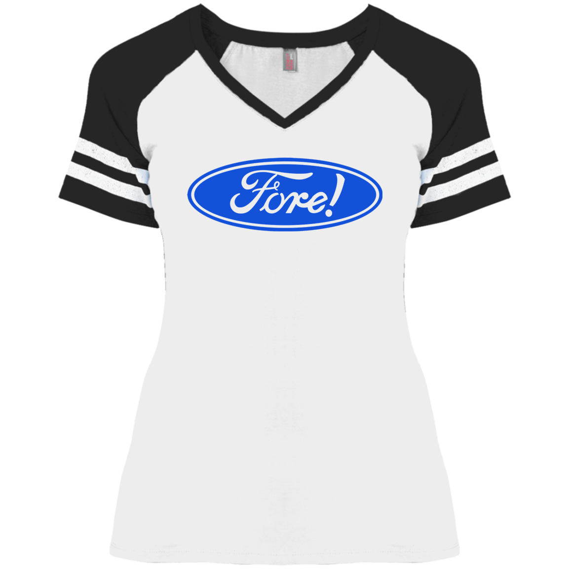 OPG Custom Design #11. Fore! Ford Parody. Ladies' Game V-Neck T-Shirt