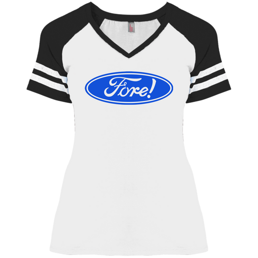 OPG Custom Design #11. Fore! Ford Parody. Ladies' Game V-Neck T-Shirt