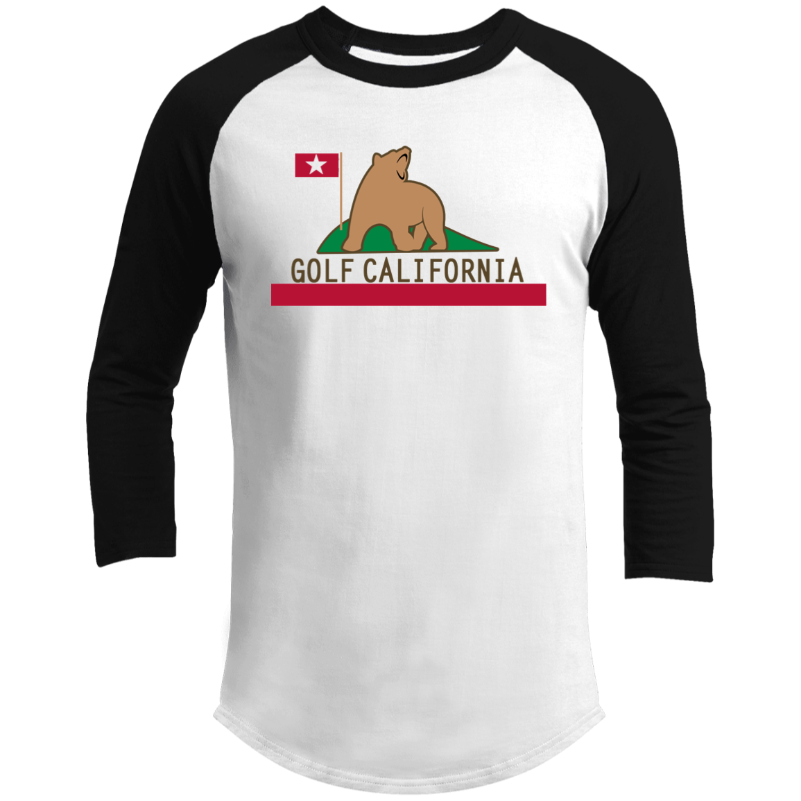 OPG Custom Design #14. Golf California. 3/4 Raglan Sleeve Shirt 100% Ringspun Combed Cotton