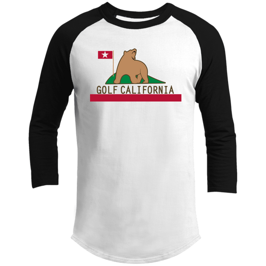 OPG Custom Design #14. Golf California. 3/4 Raglan Sleeve Shirt 100% Ringspun Combed Cotton