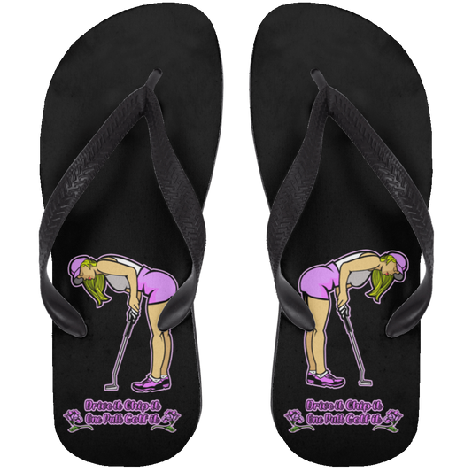 OPG Custom Design #13. Drive it. Chip it. One Putt Golf it. Adult Flip Flops