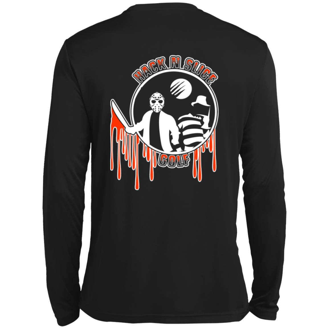 OPG Custom Design #23. Hack N Slice Golf. Freddy and Jason Fan Art. Men’s Long Sleeve Performance Tee