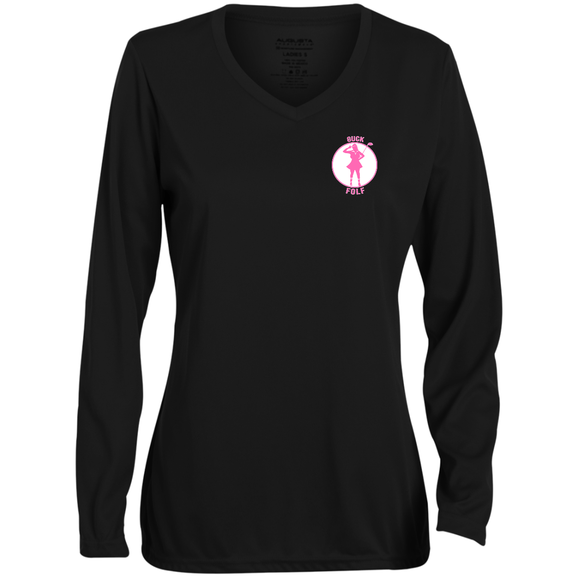 OPG Custom Design #19. GUCK FOLF. Female Edition. Ladies' Moisture-Wicking Long Sleeve V-Neck Tee