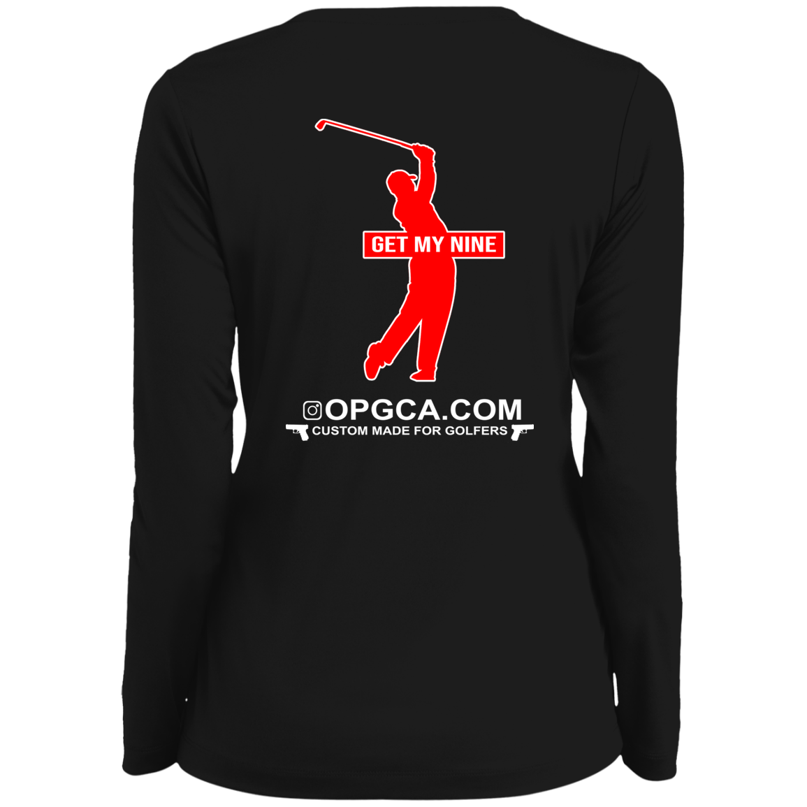 OPG Custom Design #16. Get My Nine.  Male Version. Ladies' Moisture-Wicking Long Sleeve V-Neck Tee