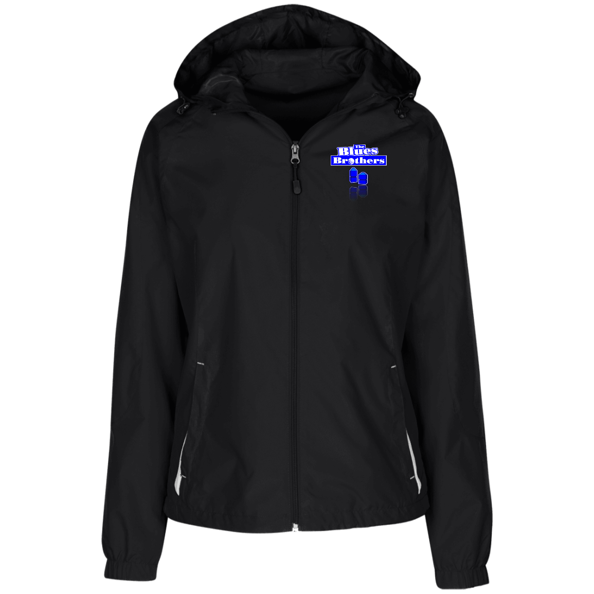 OPG Custom Design #3. Blue Tees Blues Brothers Fan Art. Ladies' Jersey-Lined Hooded Windbreaker